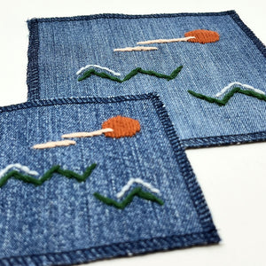 Denim and Upcycled Designer Fabric Patch. Embroidered Appliqué Flower. Slow  Stitch Jeans Repair Patch. Visible Mending Naive Patch 